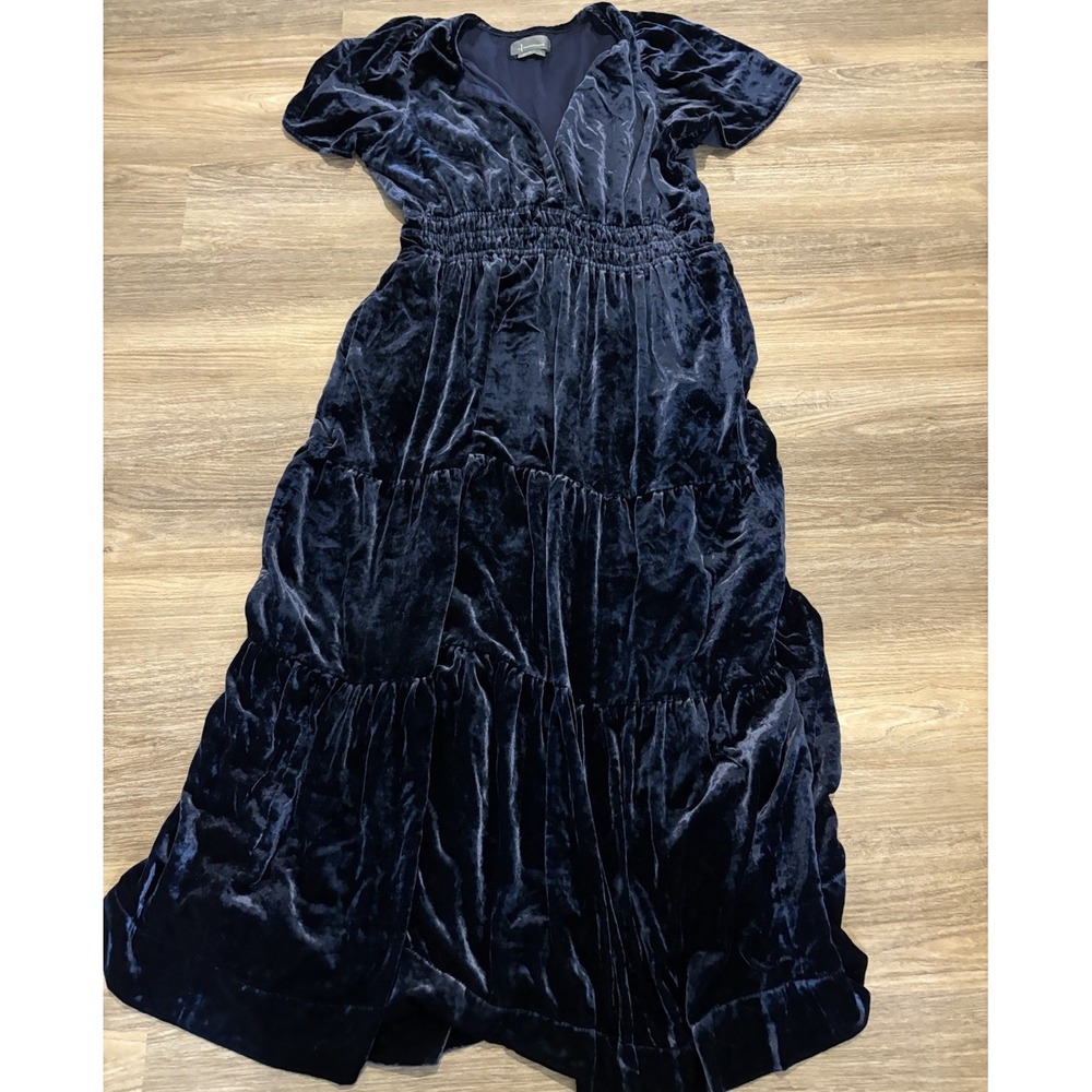Anthropologie The Somerset Maxi Dress Velvet Edition Dark Blue Size XL Long